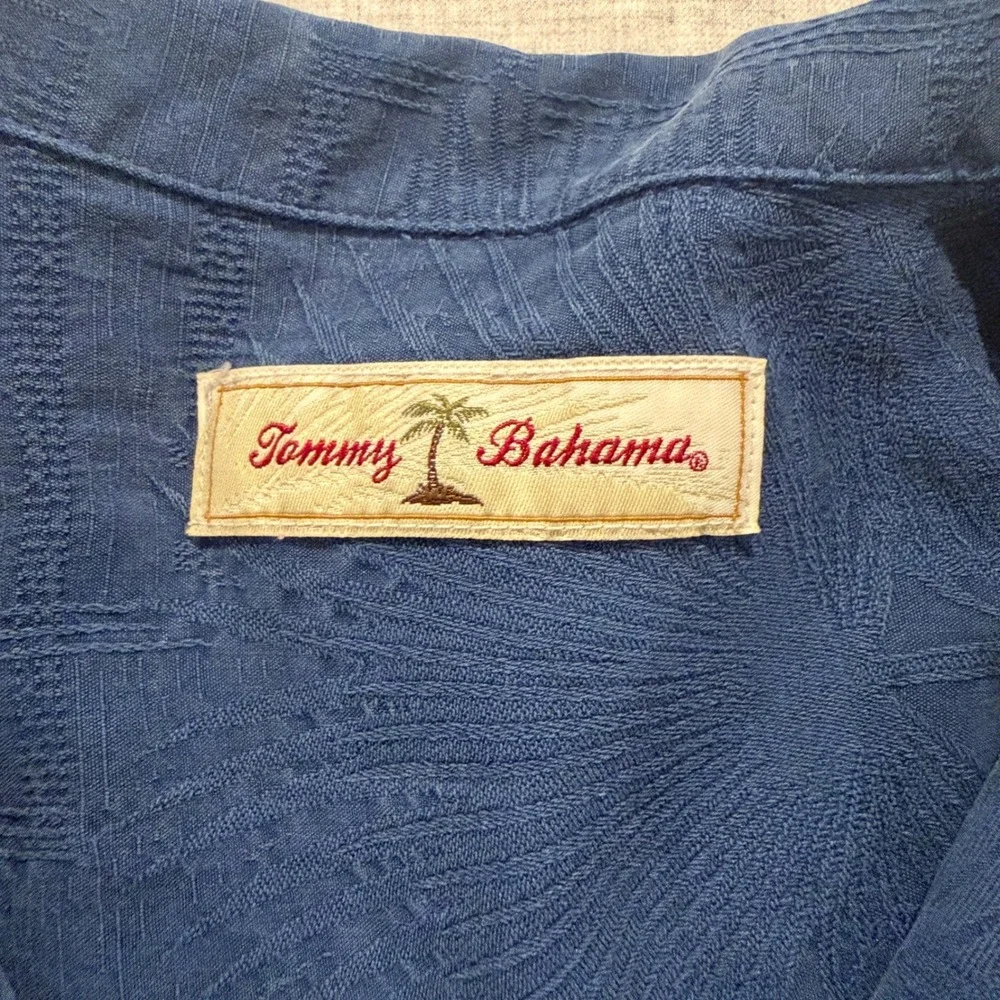 Tommy Bahama Mens XL Blue 100% Silk Palm Jacquard Short Sleeve Camp Shirt